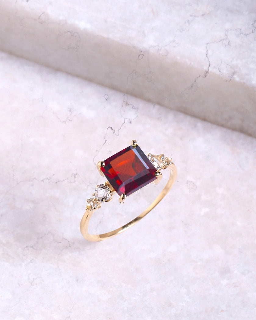 Garnet Topaz Solitaire Ring – 14K Gold Plated