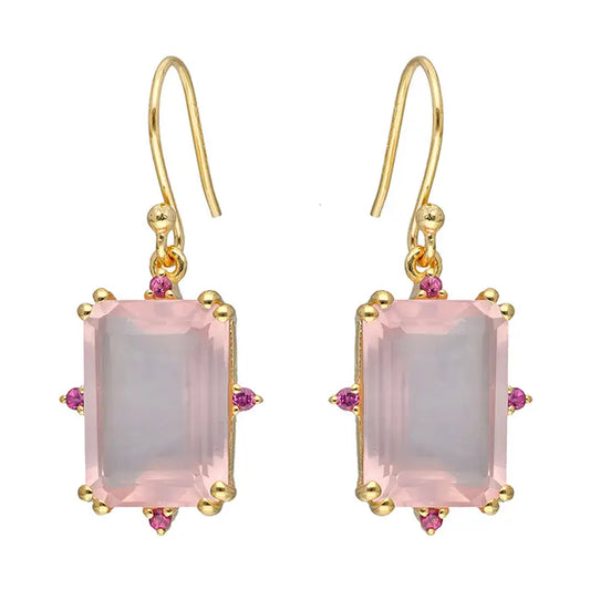 Rose Quartz & Rhodolite Garnet Victorian Earrings – 14K Gold Vermeil