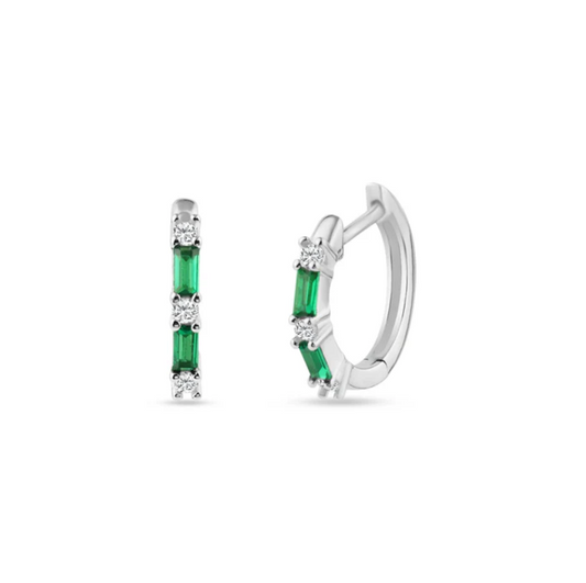 Green Baguette CZ Huggie .925