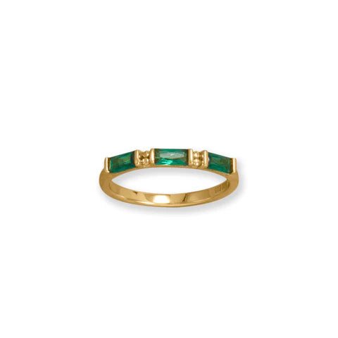 Triple Green Baguette Ring 14K GP