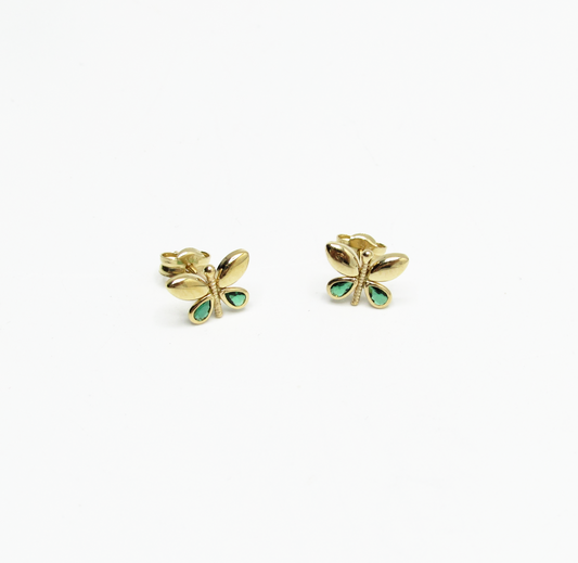 Green Butterfly Stud 14K Gold