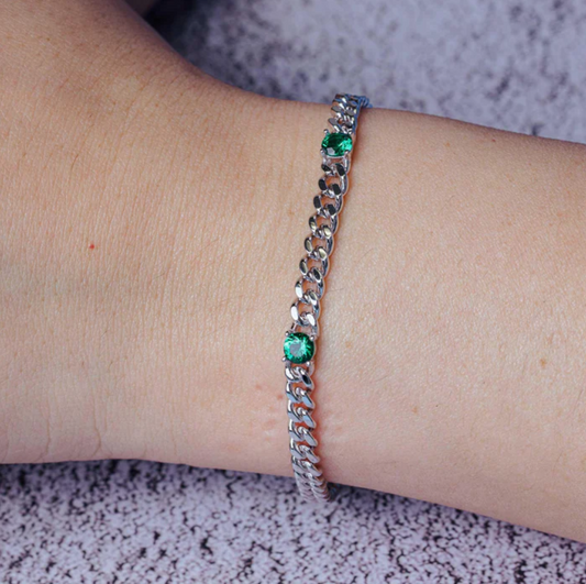 Emerald CZ Curb Link Bracelet .925