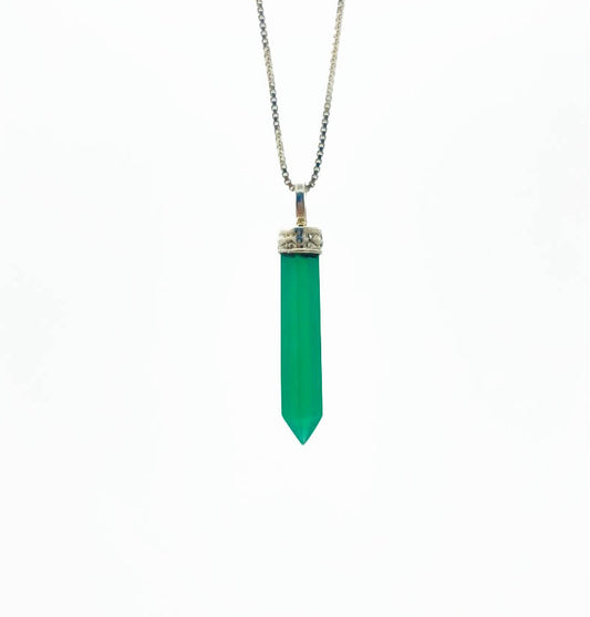Green Onyx Mini Crystal Point Necklace .925 Adjustable Chain