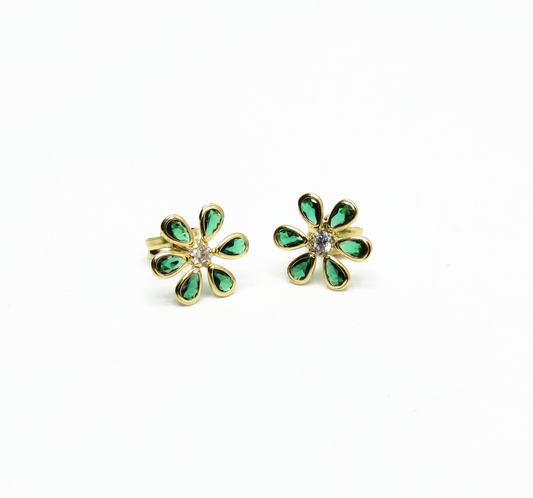 Green Petals Stud 14K Gold