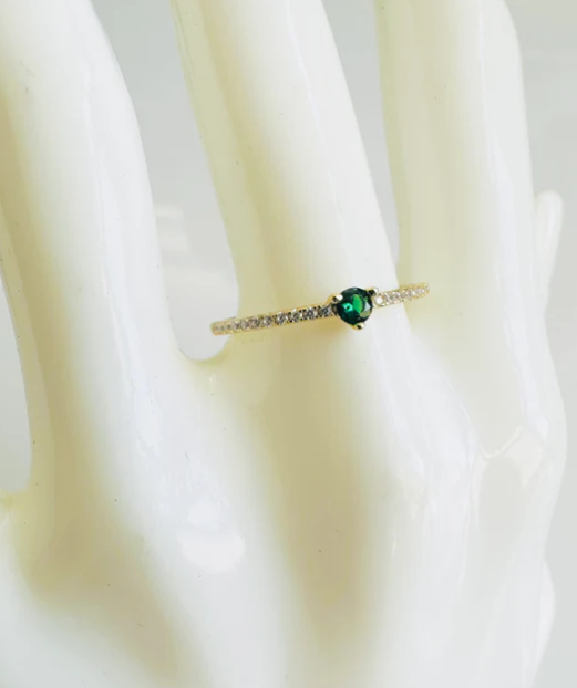 Green CZ Ring 18K GP