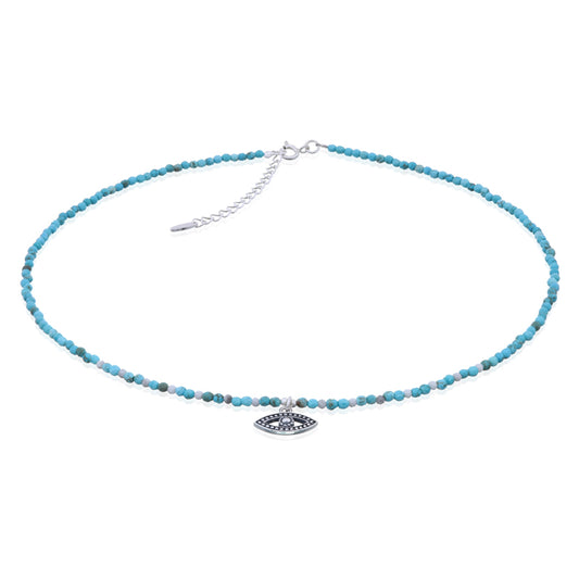 Beaded Howlite and Turquoise Evil Eye Necklace