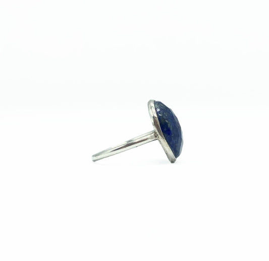Faceted Lapis .925 Ring Round Large