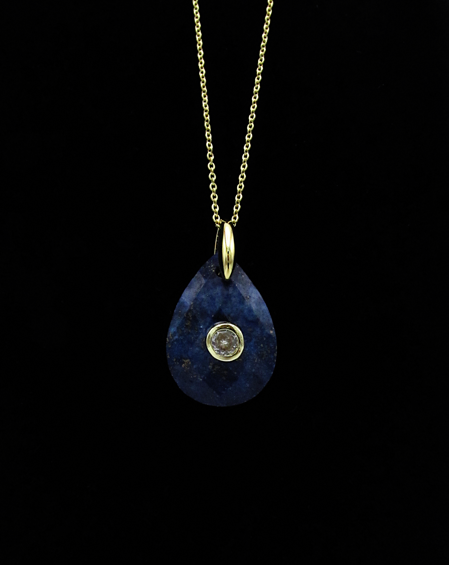 Lapis Lazuli & White Topaz Adjustable Teardrop Necklace | 18K GP SS