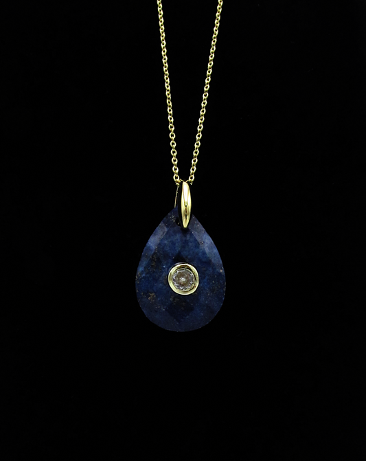 Lapis Lazuli & White Topaz Adjustable Teardrop Necklace | 18K GP SS