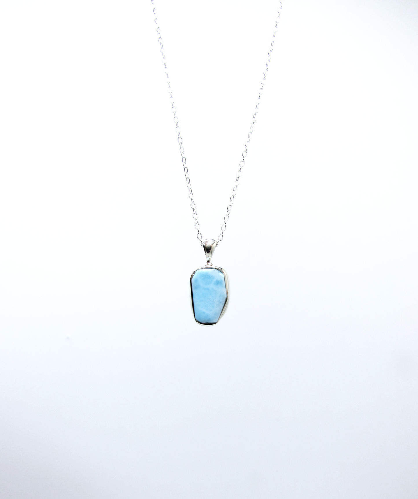 Natural Larimar Freeform Pendant – Sterling Silver .925