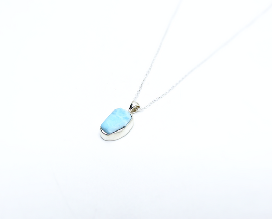 Natural Larimar Freeform Pendant – Sterling Silver .925