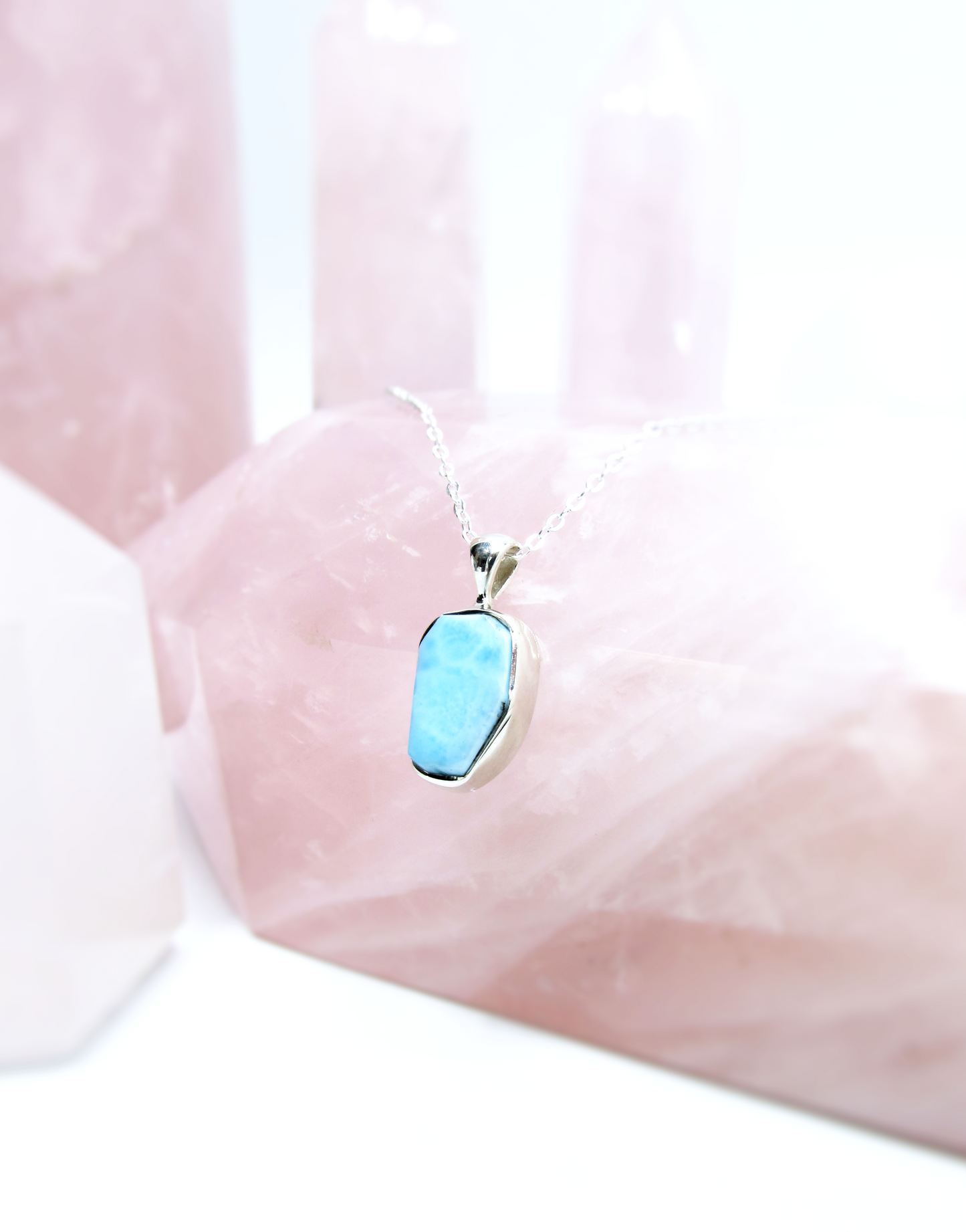 Natural Larimar Freeform Pendant – Sterling Silver .925