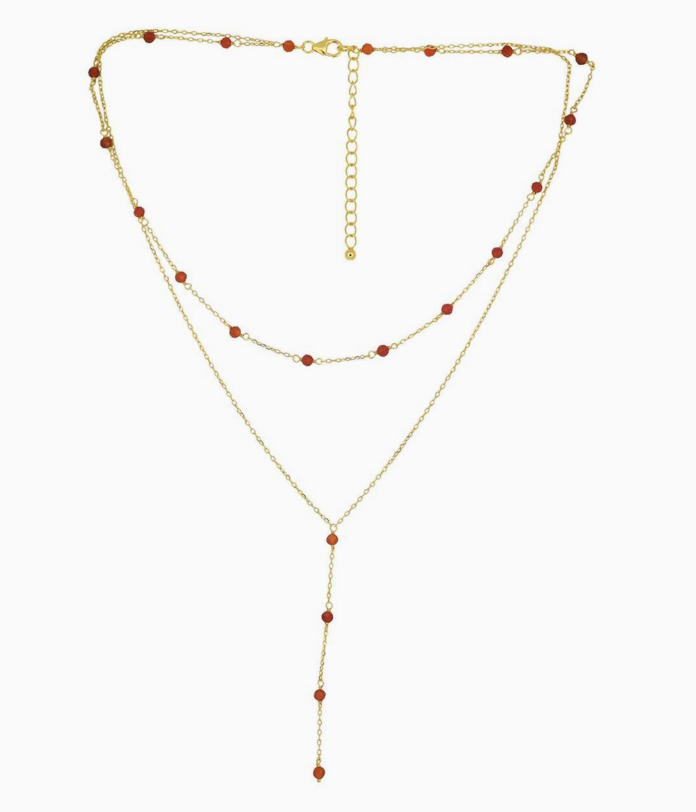 Layered Carnelian Drop NK 14K GP