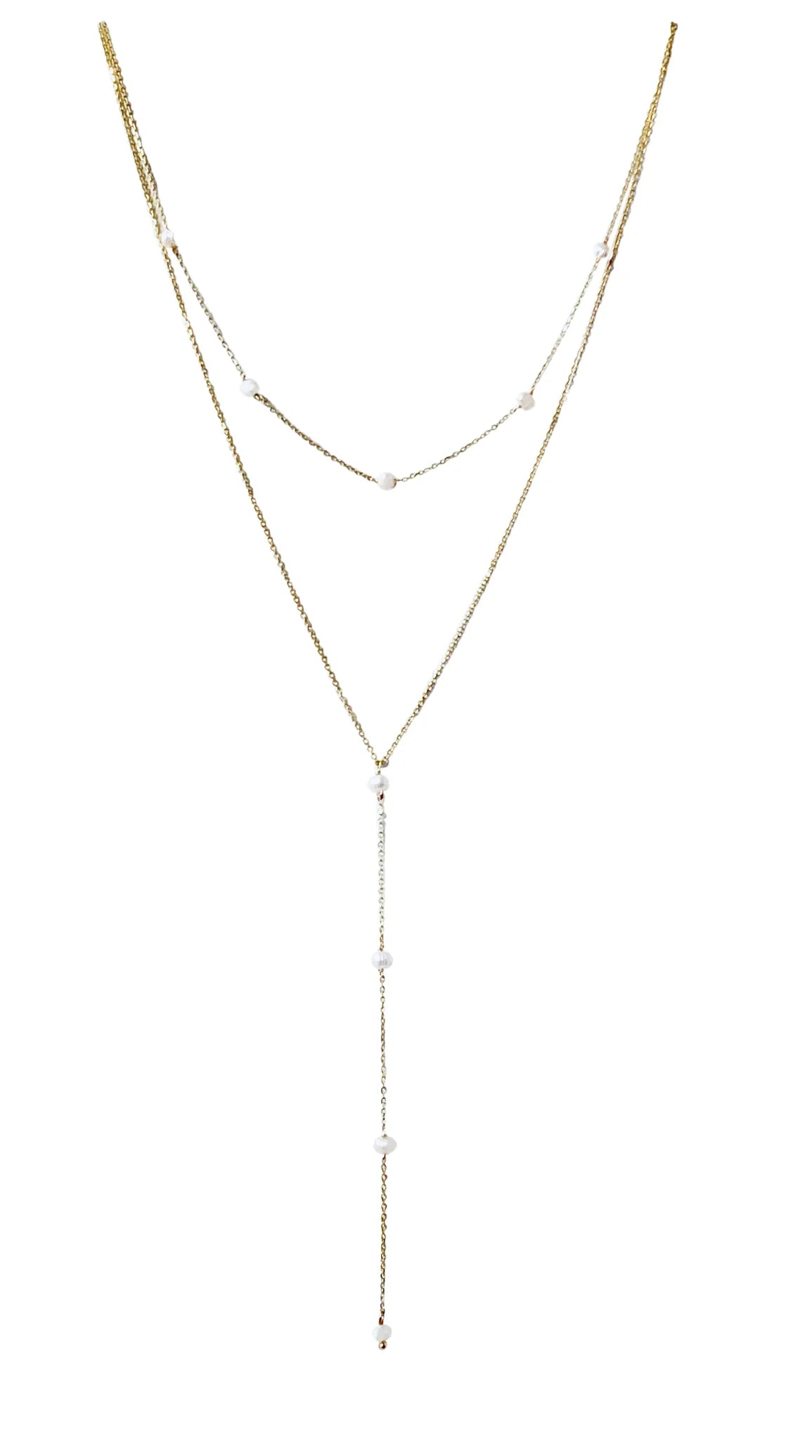 Double Layered Pearl Y Necklace 14K GP