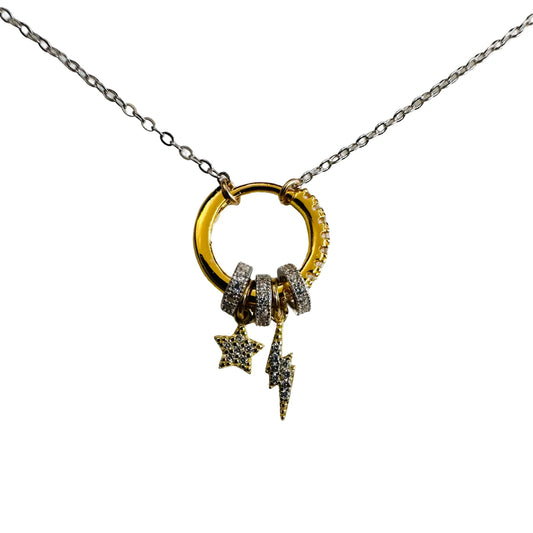 Mixed Metal Lightning Charm Necklace