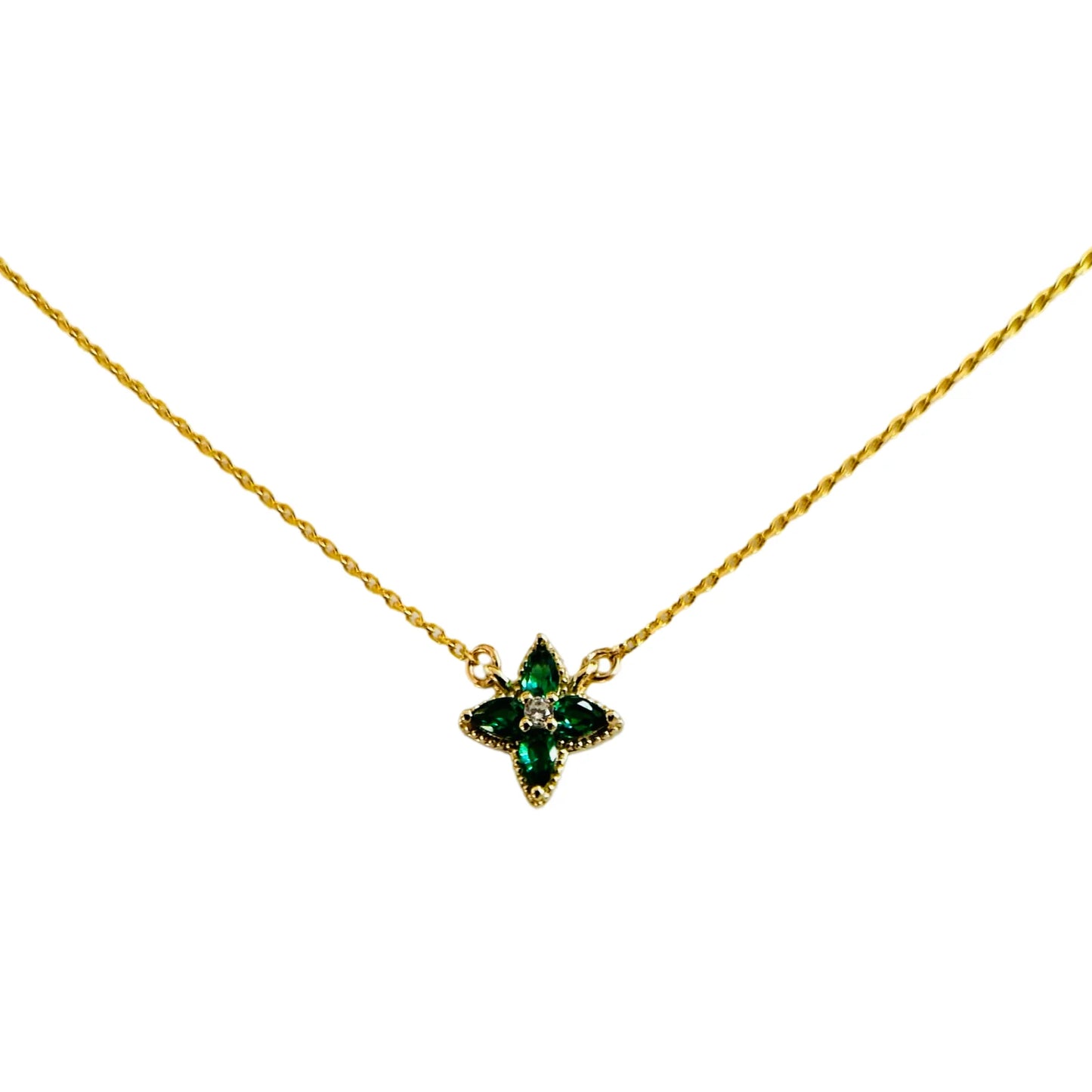 Mini Emerald Green Clover Necklace 14K GP