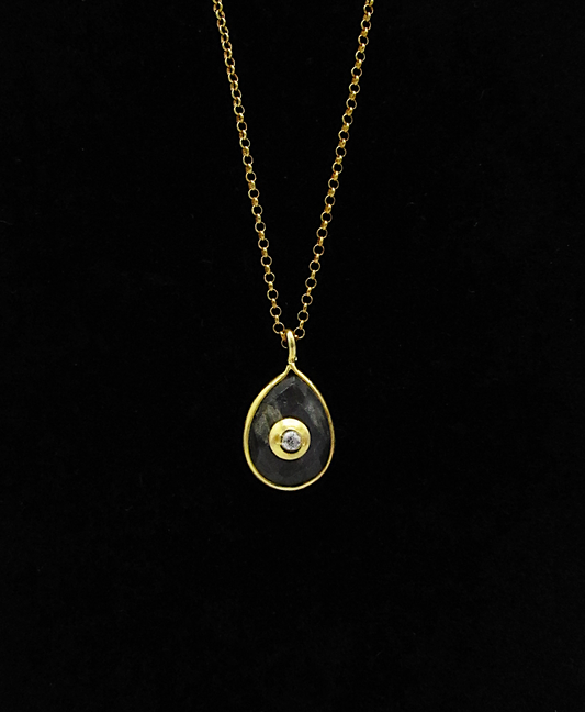 Labradorite & White Topaz Teardrop Necklace | 18K GP SS
