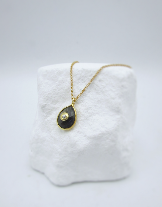 Labradorite & White Topaz Teardrop Necklace | 18K GP SS