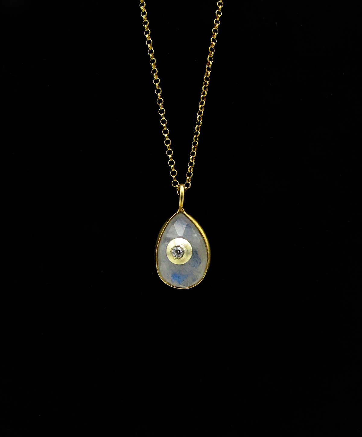 Rainbow Moonstone & White Topaz Necklace | 18K GP SS