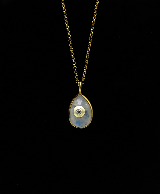Rainbow Moonstone & White Topaz Necklace | 18K GP SS