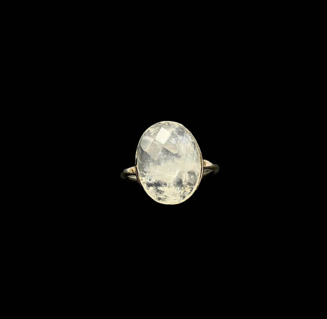 Faceted Moonstone .925 Ring Round Large