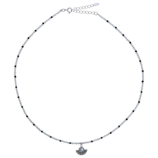 Beaded Moonstone Pearl Fan Necklace