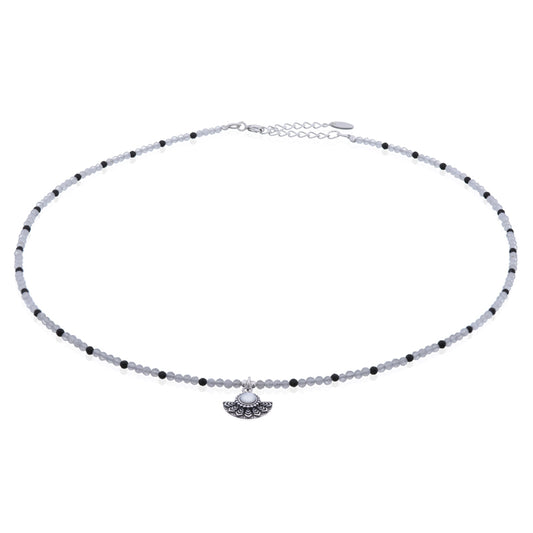 Beaded Moonstone Pearl Fan Necklace