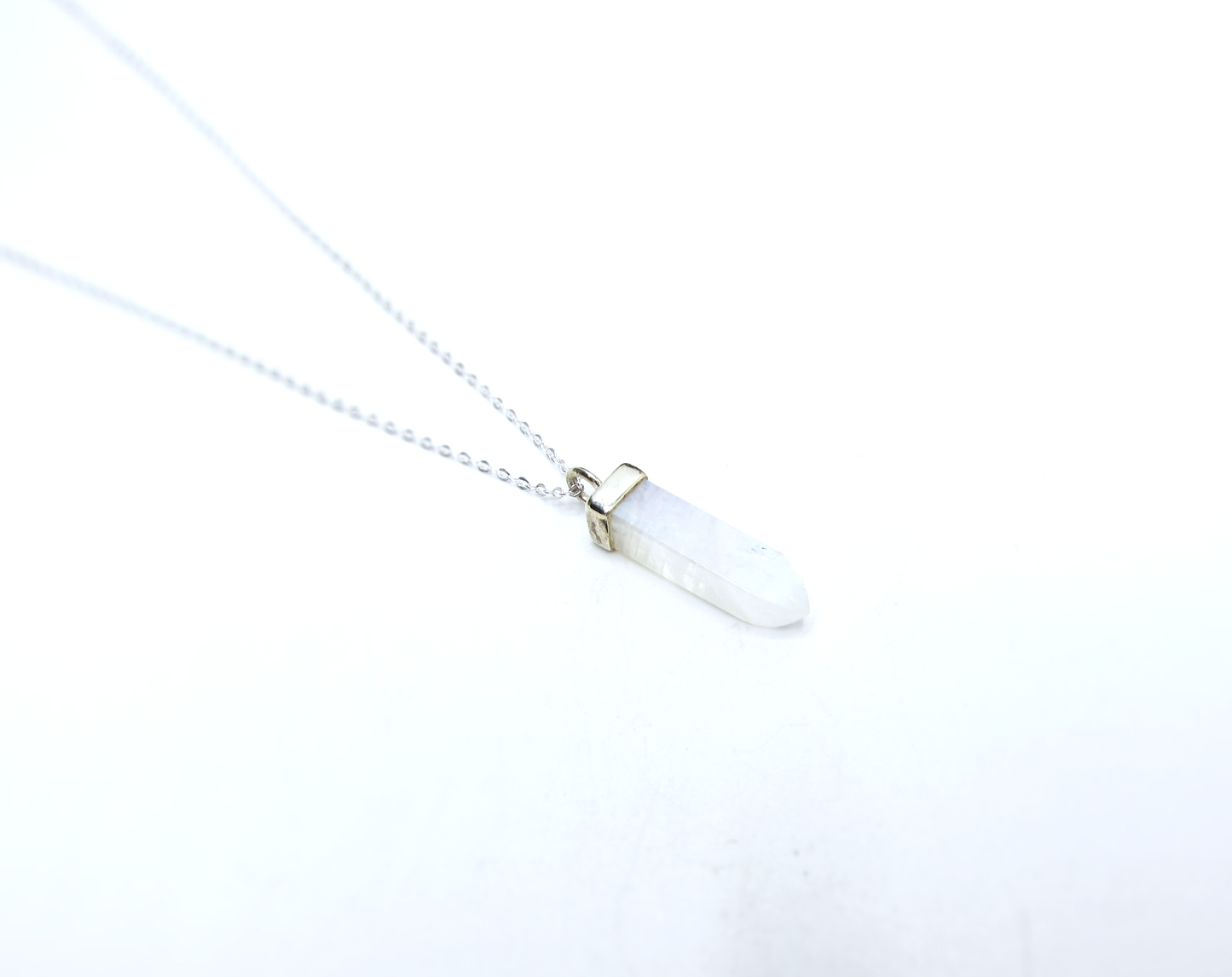 Rainbow Moonstone Crystal Point Pendant – Sterling Silver