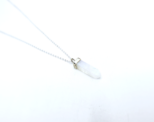 Rainbow Moonstone Crystal Point Pendant – Sterling Silver