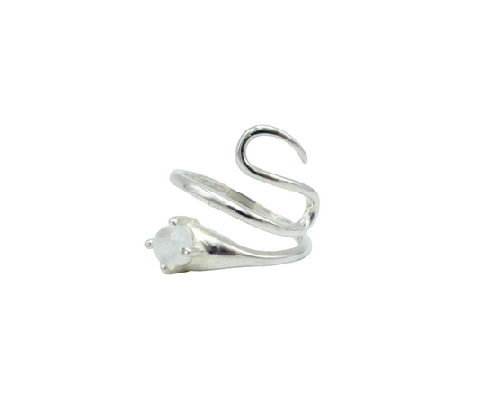 Rainbow Moonstone Swerve Ring | Sterling Silver