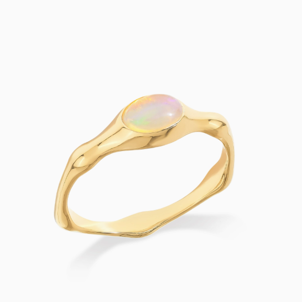 Ethiopian Opal Bamboo Ring 14K GP