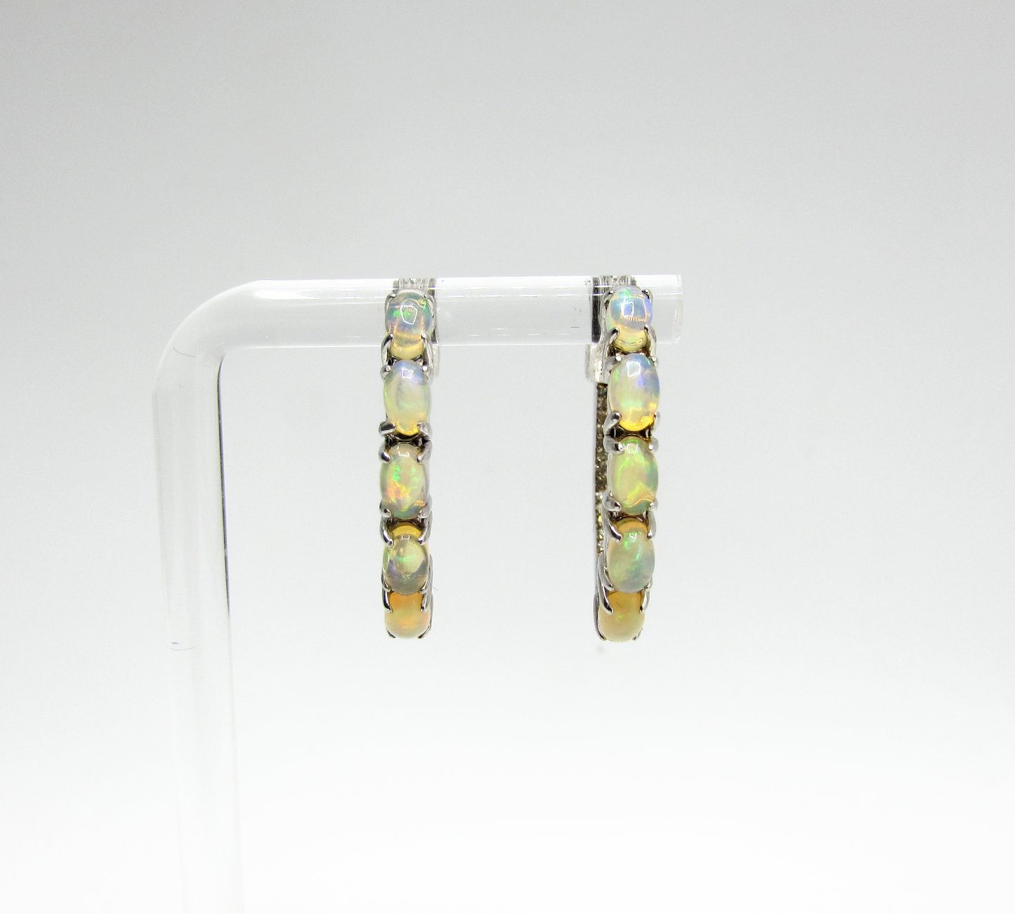 Ethiopian Opal + Champagne Diamond Hoops