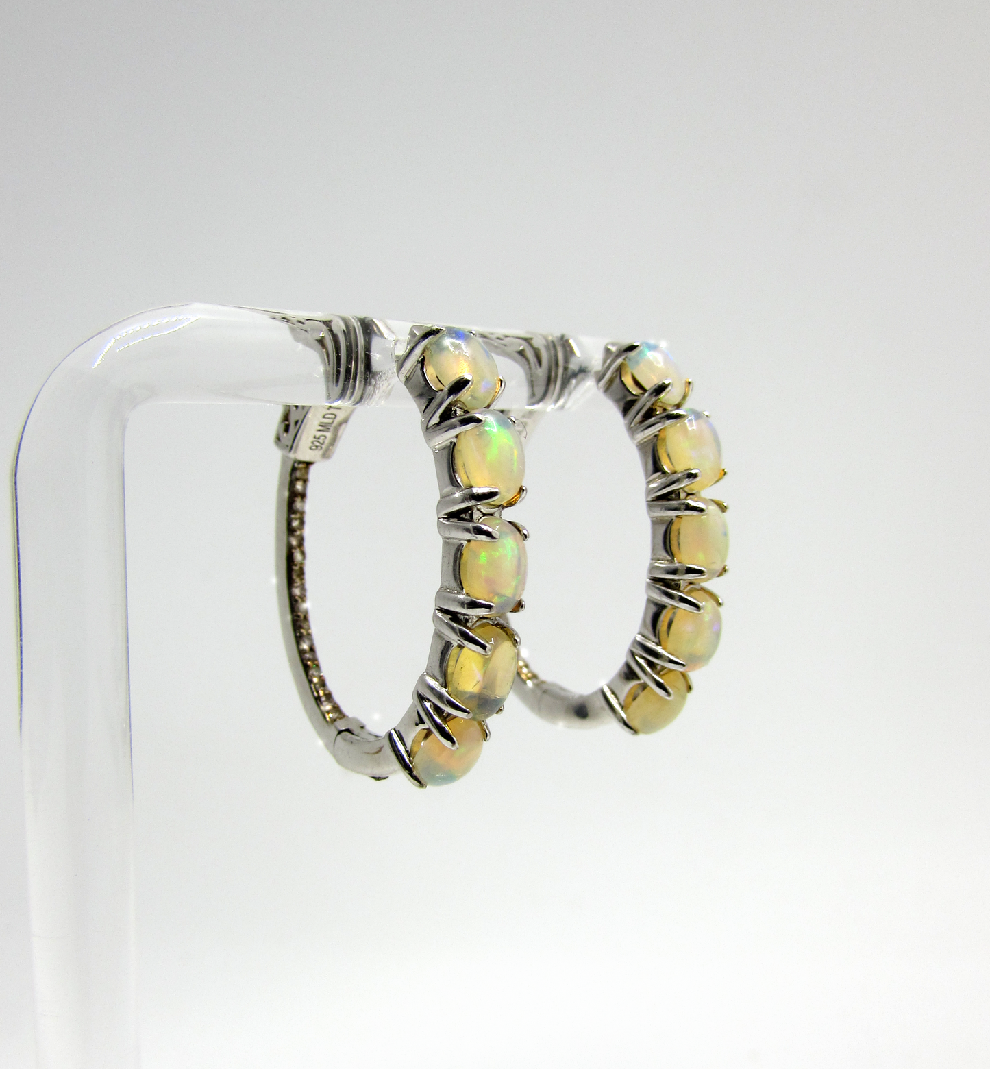 Ethiopian Opal + Champagne Diamond Hoops