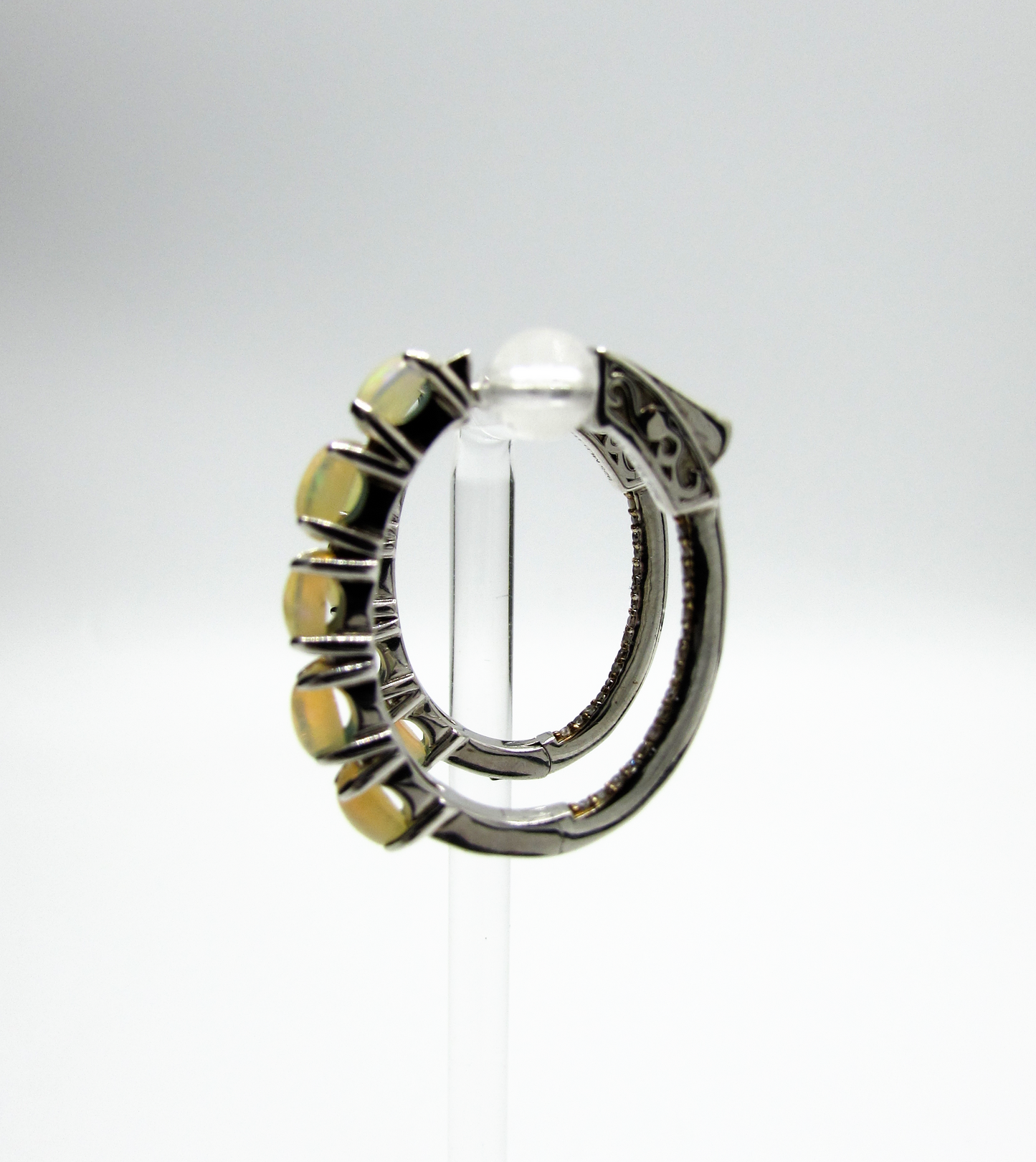 Ethiopian Opal + Champagne Diamond Hoops