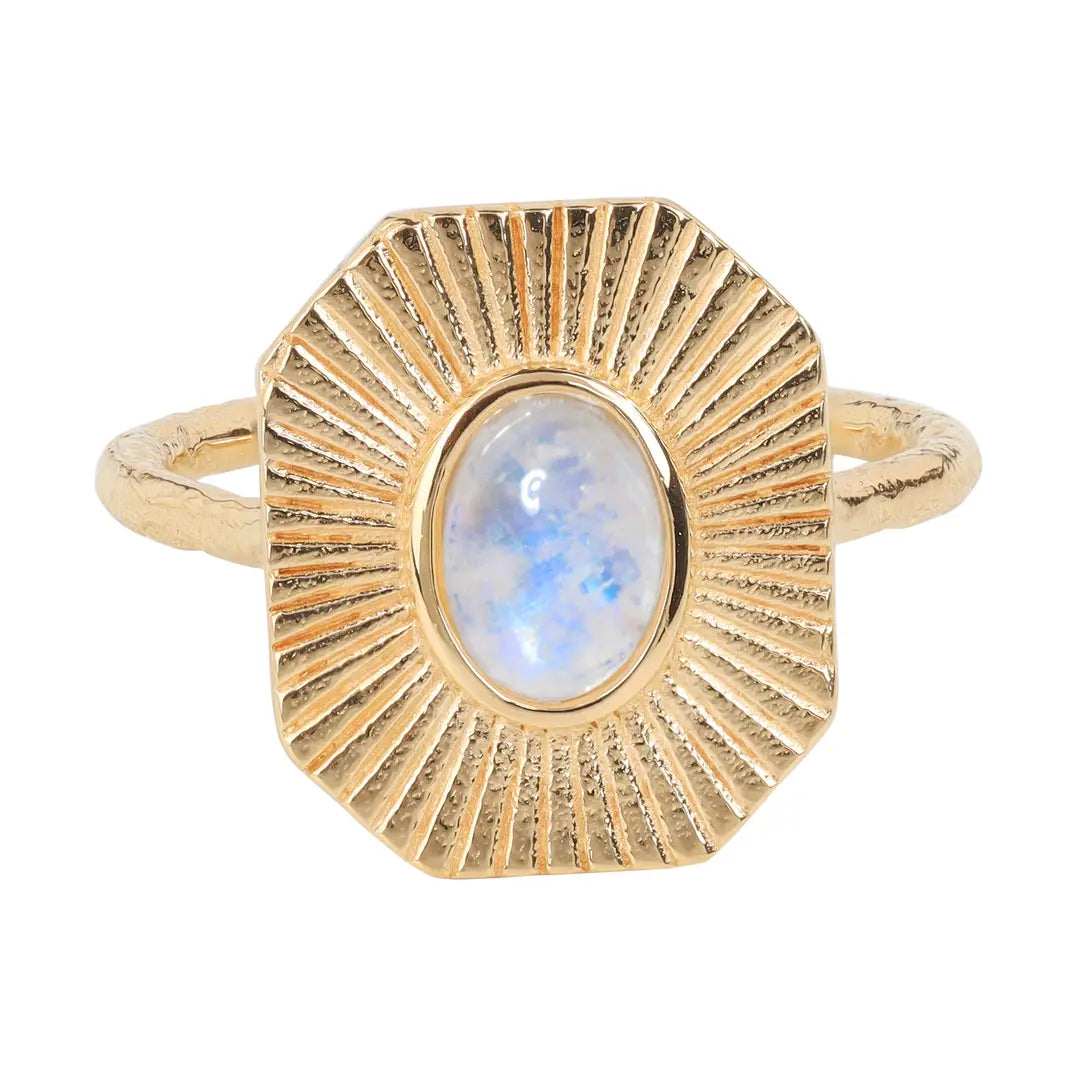 Moonstone Sunrise Cocktail Ring — 14K Gold Plated