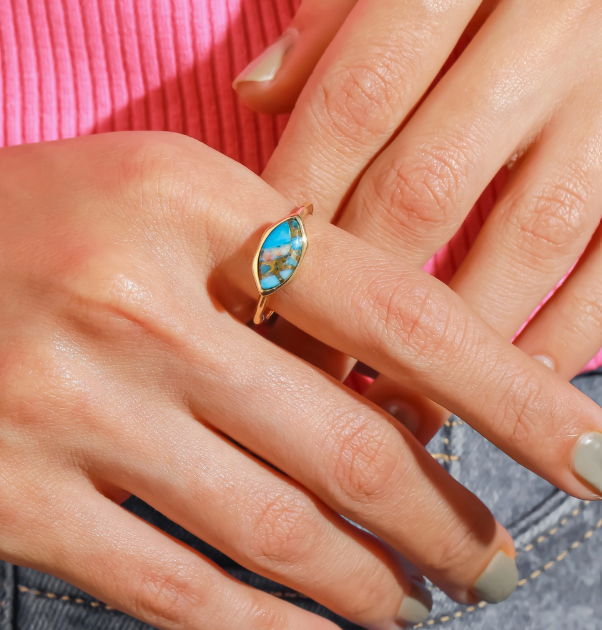 Textured Marquis Turquoise Ring