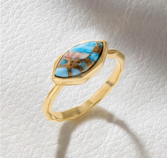 Textured Marquis Turquoise Ring