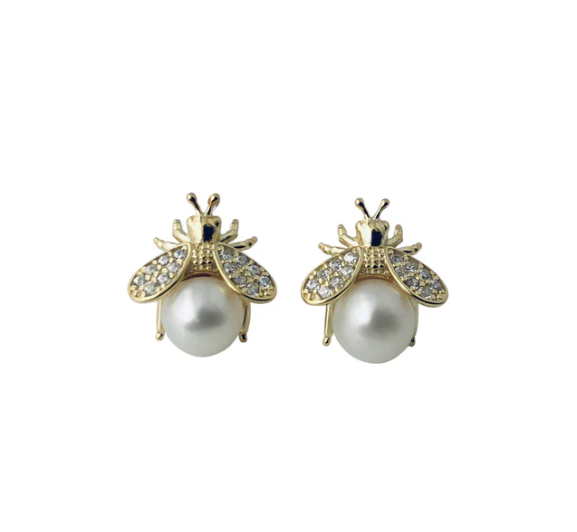 Pearl Bling Bee Studs 14K GP