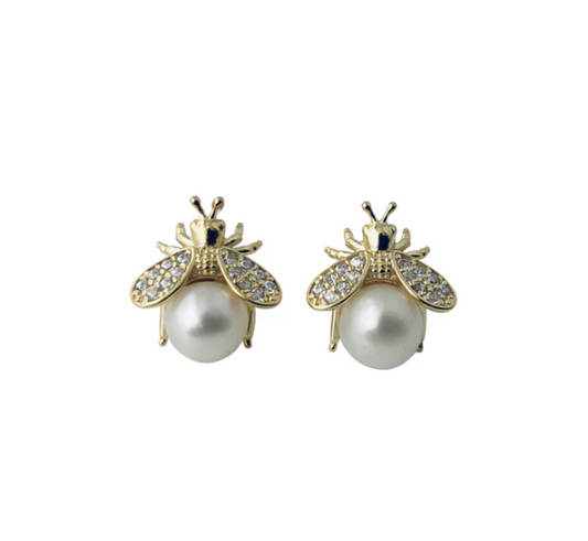 Pearl Bling Bee Studs 14K GP