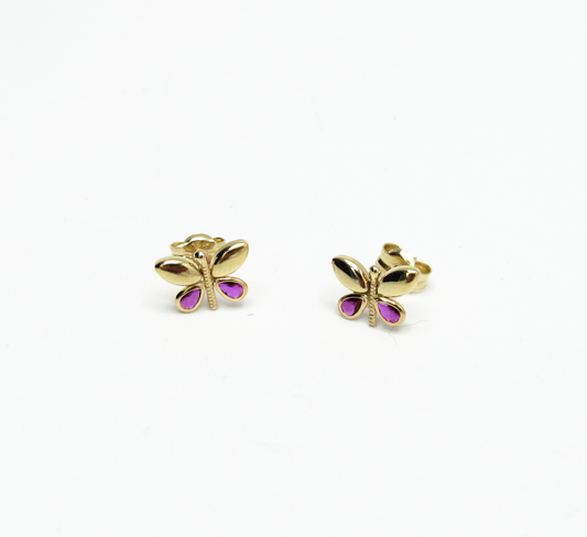 Pink Butterfly Stud 14K Gold