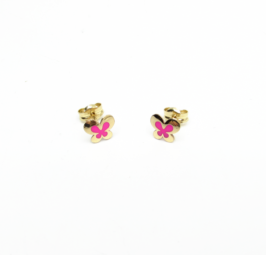 Pink Spring Butterfly Studs 14K Gold