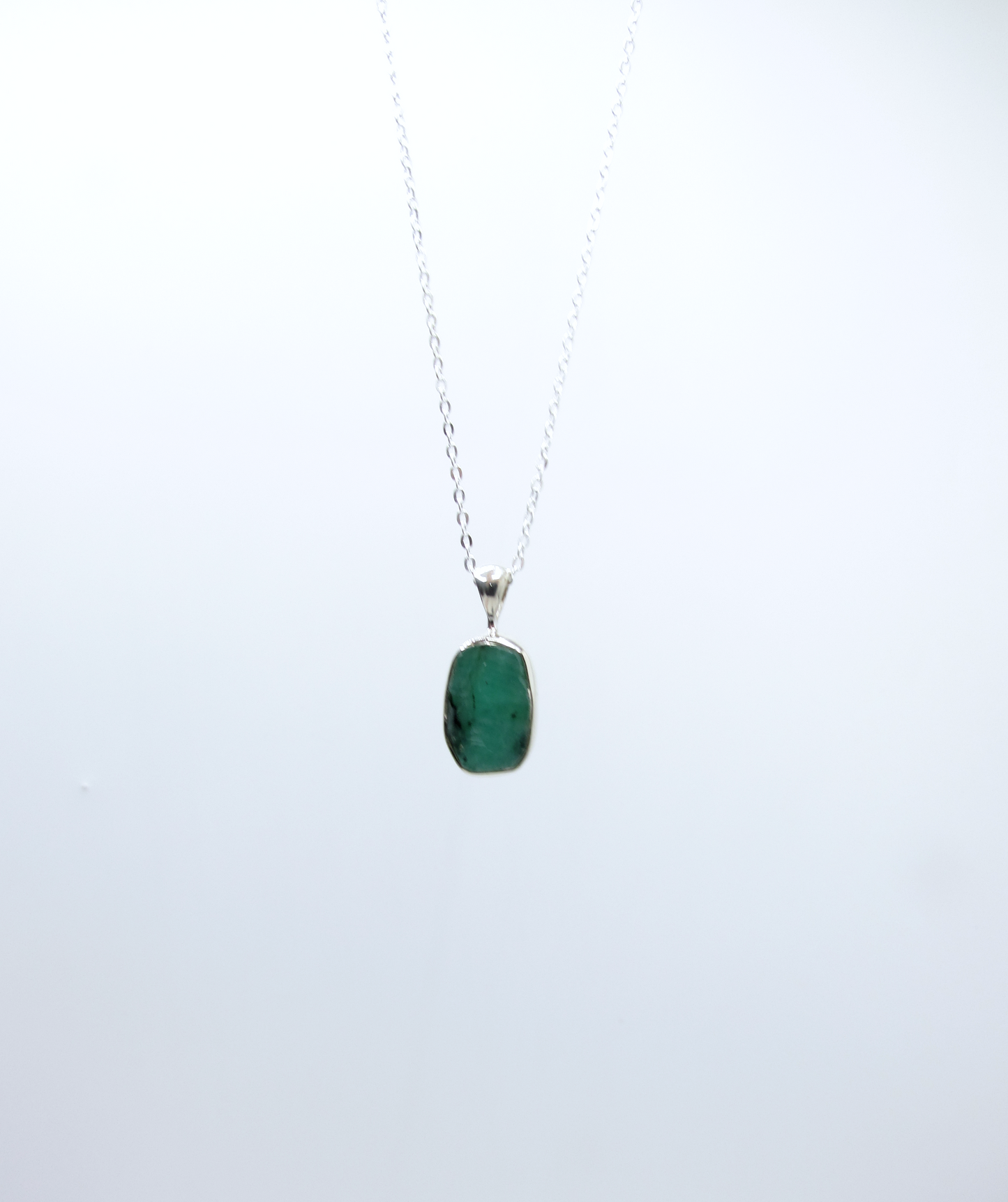 Raw Emerald Pendant Necklace – Sterling Silver