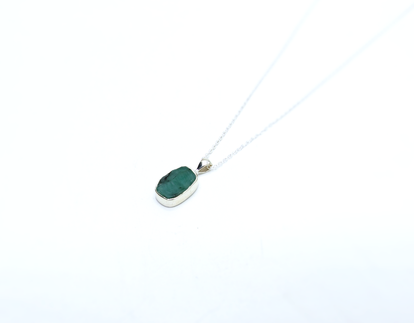 Raw Emerald Pendant Necklace – Sterling Silver