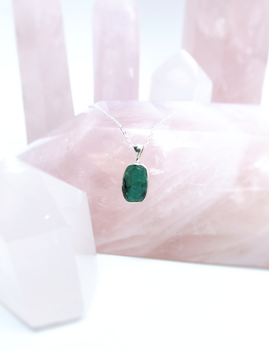 Raw Emerald Pendant Necklace – Sterling Silver