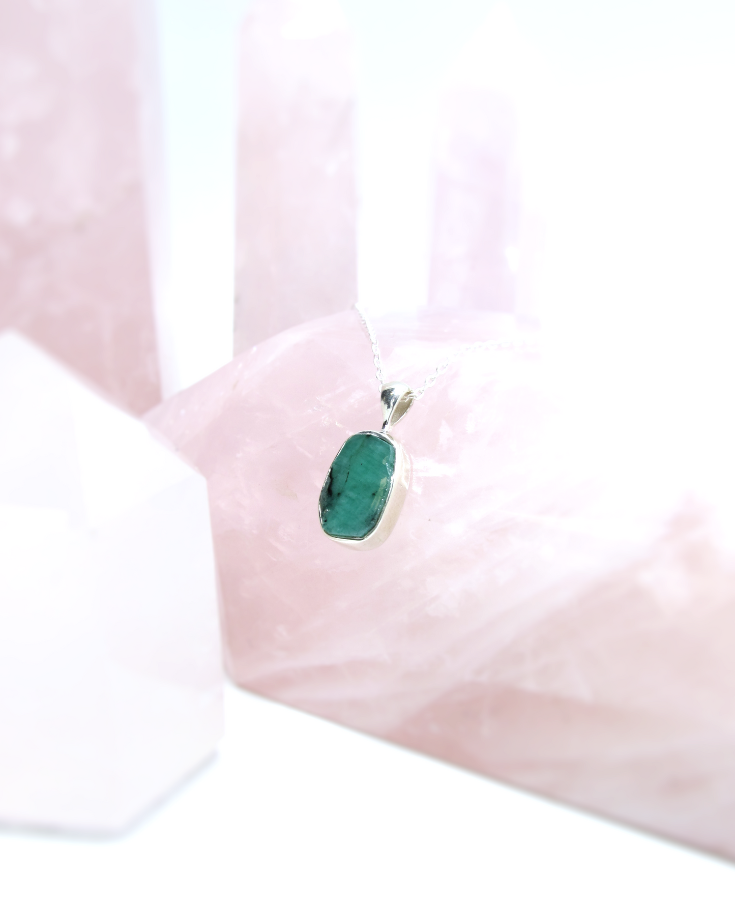 Raw Emerald Pendant Necklace – Sterling Silver