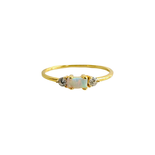 Ultra Mini Rectangle Opal CZ Ring 14K GP 7