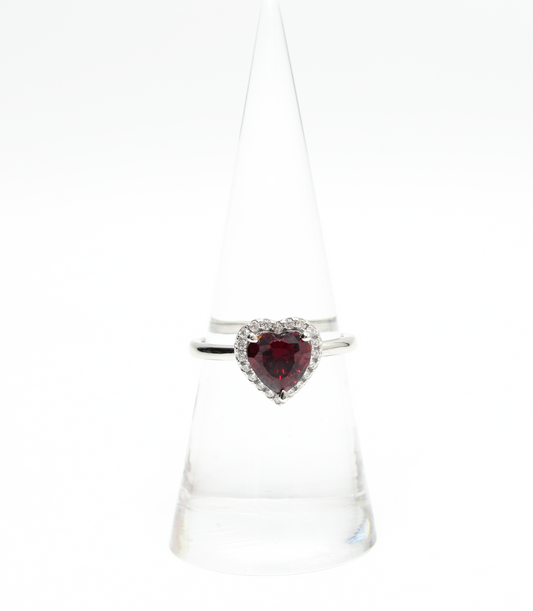 Red Halo Heart Ring .925