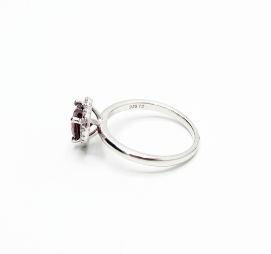 Red Halo Heart Ring .925