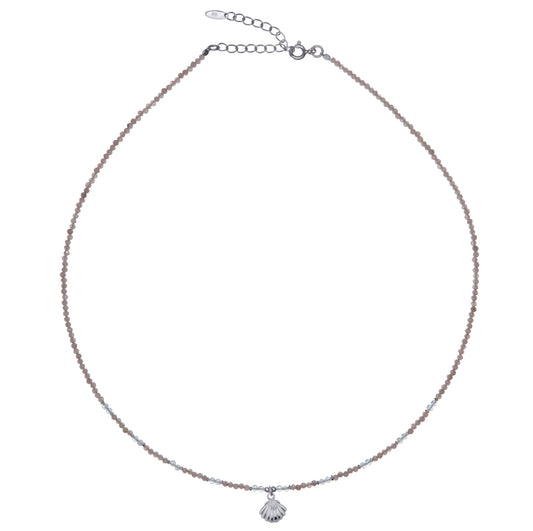 Beaded Rhodonite Moonstone Shell Necklace