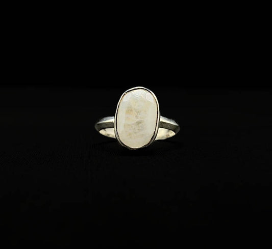 Rainbow Moonstone Faceted Oval Ring .925